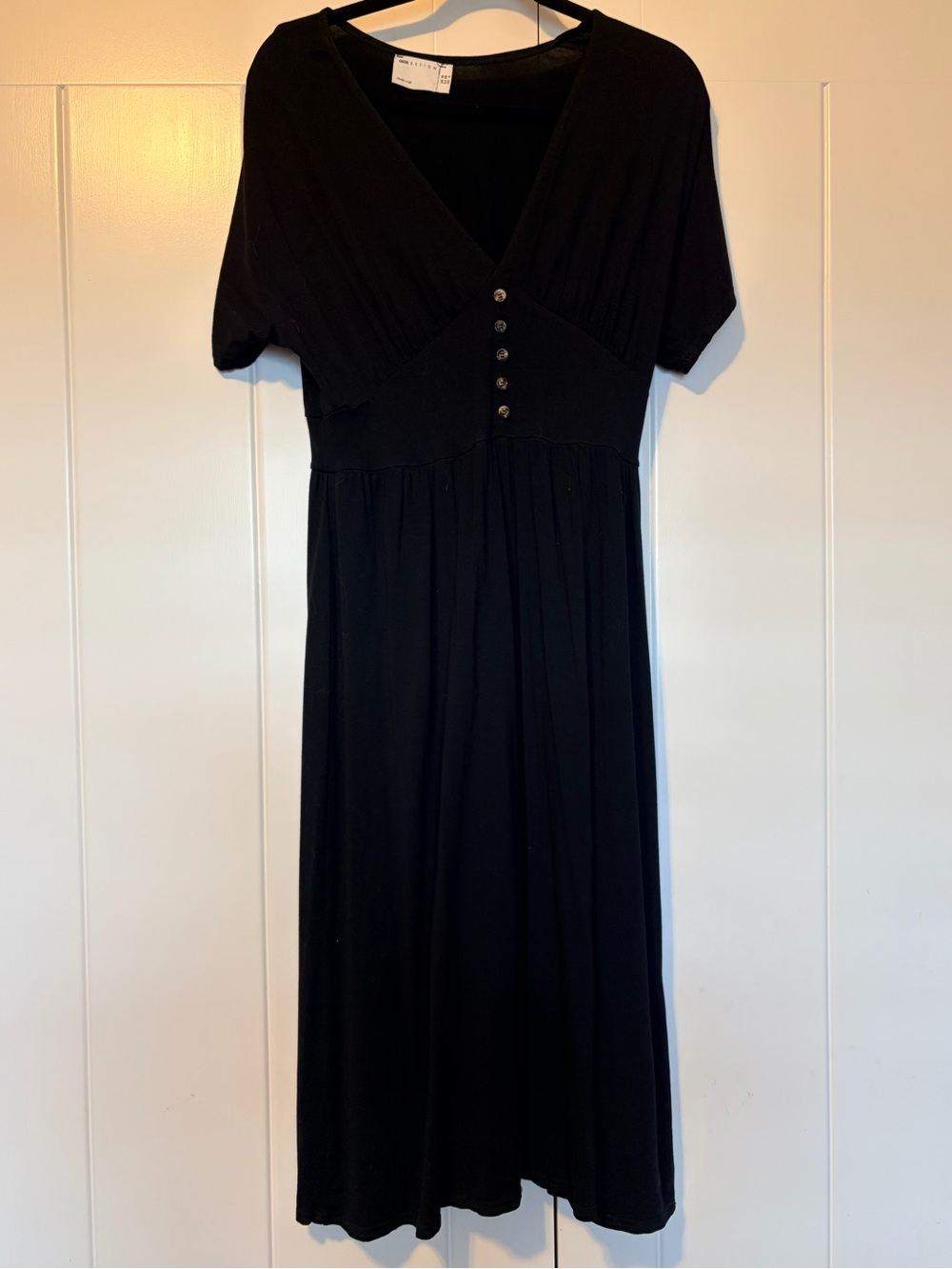 ASOS Black V-Neck Midi Dress with Button Front
